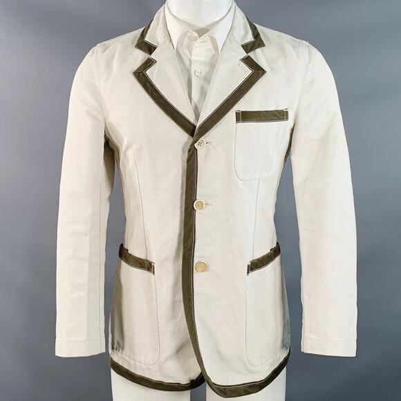 Size M Regular Beige Olive Cotton Linen Notch Lapel Sport Coat - Picture 1 of 11